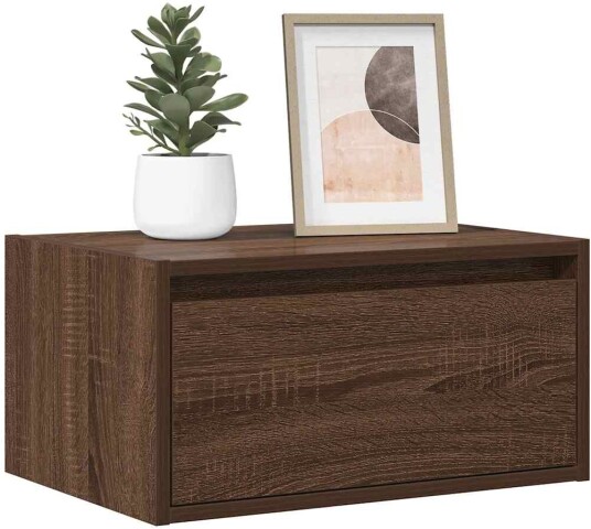 Vegghengt nattbord med LED-lys 2 stk brun eik 8721158663368