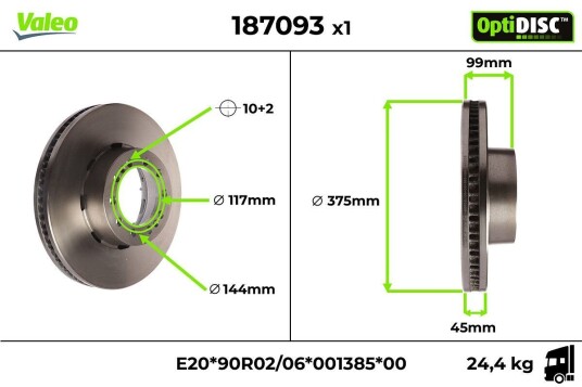 Bremseskive VALEO 187093