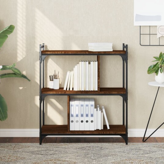 vidaXL Bokhylle 3 etasjer brun eik 76x32x88 cm konstruert tre vidaXL Bokhylle 3 etasjer brun eik 76x32x88 cm konstruert tre