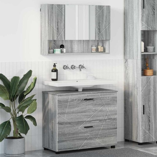 Baderomsinnredningssett 2 pcs Grå Sonoma Ingeniørtre og metall