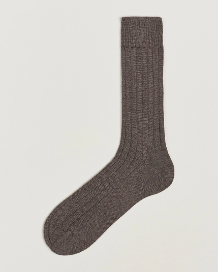 Bresciani Wool/Nylon Heavy Ribbed Socks Taupe
