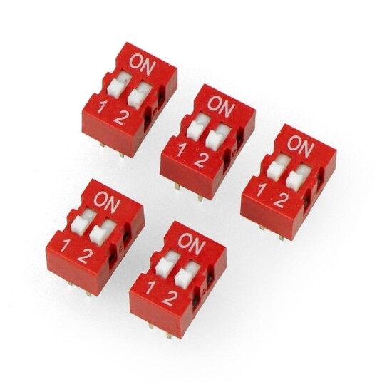 DIP bryter 2 polet rød 2,54 mm 5 stk