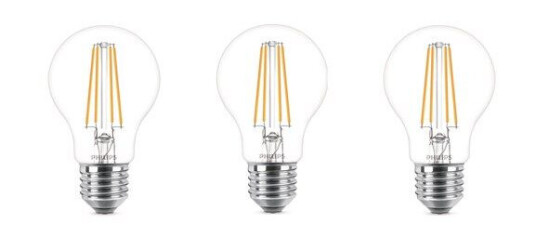Philips LED-lyspære LEDClassic 7W/827 (60W) clear 3-pack E27 Philips LED-lyspære LEDClassic 7W/827 (60W) clear 3-pack E27