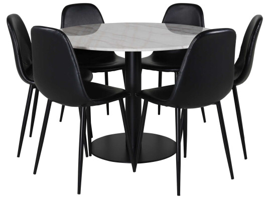 Venture Design Estelle & Polar spisegruppe Hvit/svart 6 st stoler & bord 106 cm