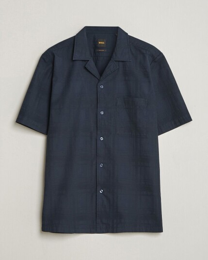 Boss ORANGE Rayer Cotton Resort Shirt Dark Blue