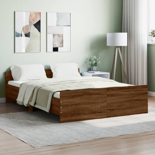 vidaXL Sengeramme med hode- og fotgavl brun eik 140x190 cm 8721012157446
