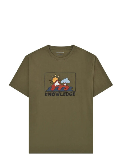 Knowledge Cotton Apparel Front Print T Shirt   Khaki green   L