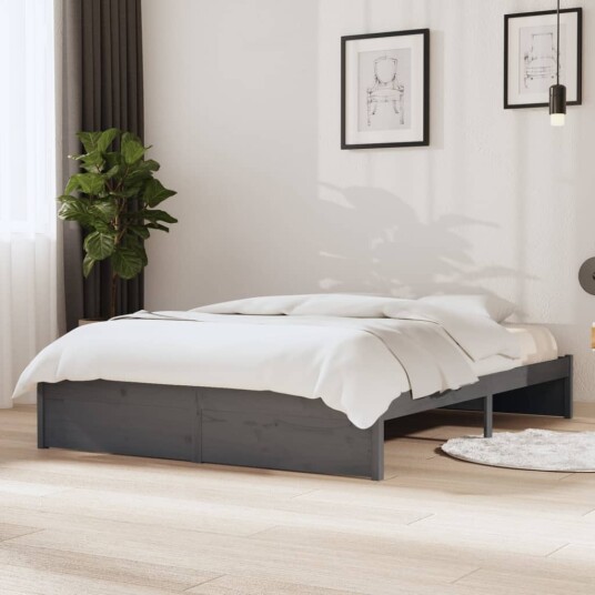 vidaXL Sengeramme grå heltre 135x190 cm 4FT6 Double
