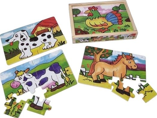 Playwood Four Wooden Jigsaw Puzzles in a Box 12 Pieces Tre