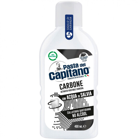 Whitening Munnvann PASTA del CAPITANO Charcoal og salvie 400 ml.