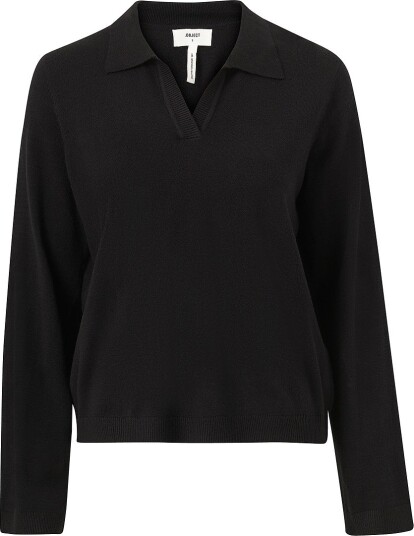 Object Genser objThess L/S V neck Knit Polo Svart