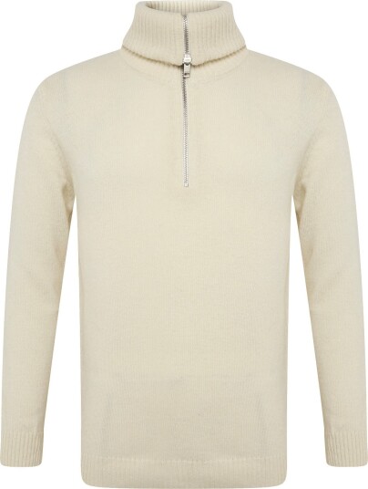 Lindbergh Lambswool Half Zip Knit Oversize Collar - CHALK WHITE - S