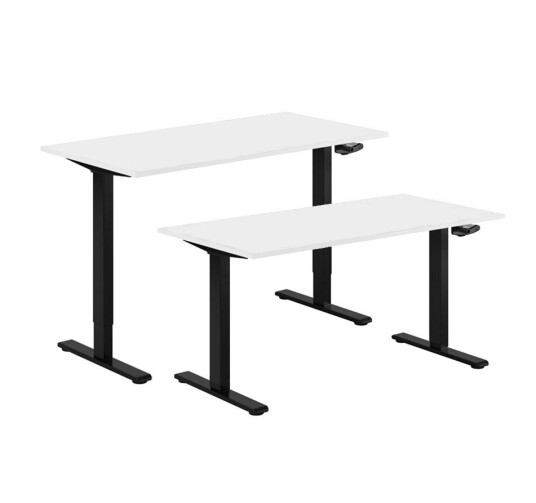 Design Studio Hev Og Senkbart Skrivebord, Sveiv, Svart Stativ, Hvit Bordplate, 10 Størrelser