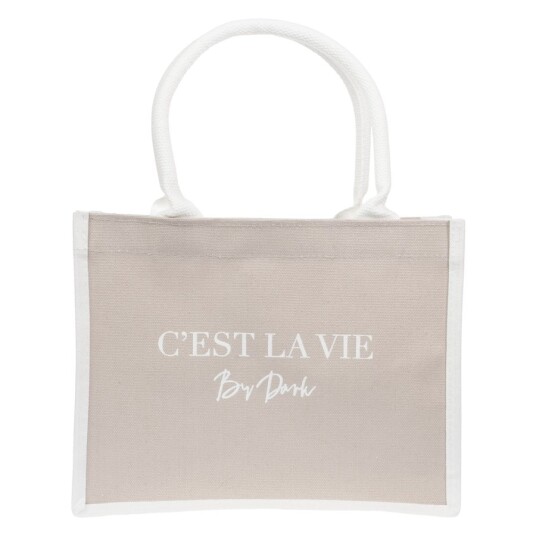 DARK Canvas Tote Small 'C'est La Vie' Sand With Off White