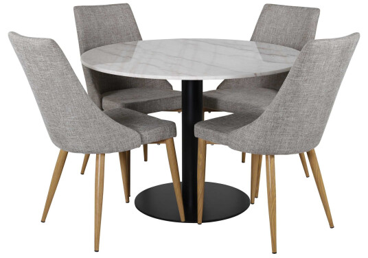 Venture Design Estelle & Leone spisegruppe Lysegrå/hvit 4 stoler & bord 106 cm