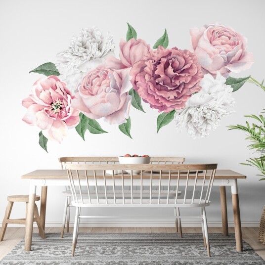 Veggklistremerke Akvarell rosa og hvit peonblomst