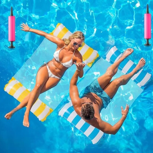 Hot deal til lav pris! 2 sett hengekøye oppblåsbare bassengflåter premium bassengstoler multifunksjonell bassenghengekøye overvannshengekøye lounge Glad