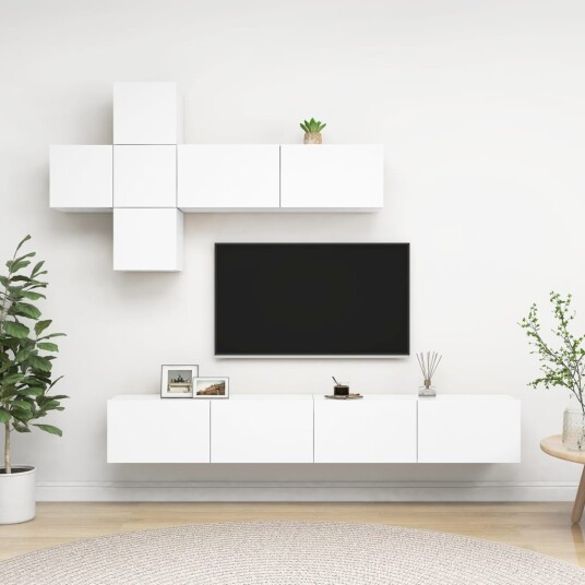  TV benksett 7 deler hvit konstruert tre