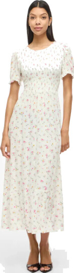 VIGREIS S/S O NECK ANKLE DRESS/RN PINK FLOWERS