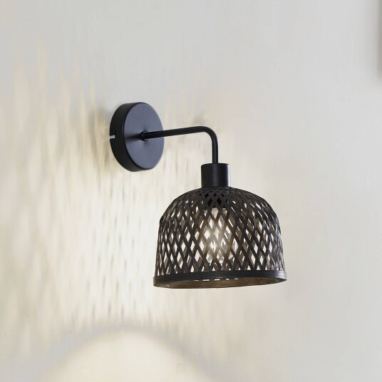 Lindby vegglampe Eskil Ø 18,5 cm svart bambus