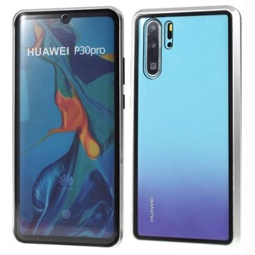 Huawei P30 Pro Magnetic Deksel med Herdet Glass Sølv