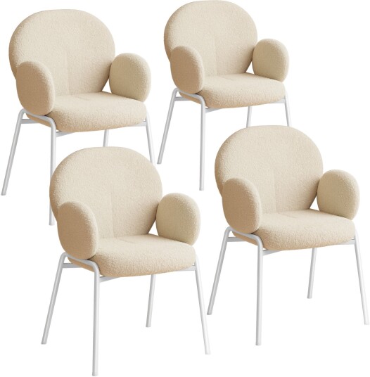 Tectake Stol Scandi Bouclé-stoff 4stk - krem