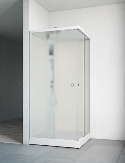 Macro Flow Rett Dusjkabinett, m/armatur 81x81 cm, Hvit/Ice glass, Hvit bakvegg