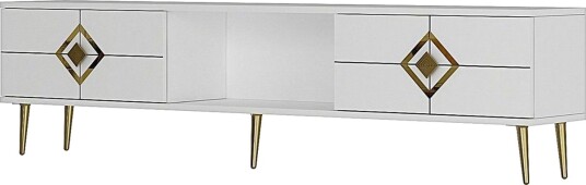 Cleryn TV benk 150 cm Hvit/Gull