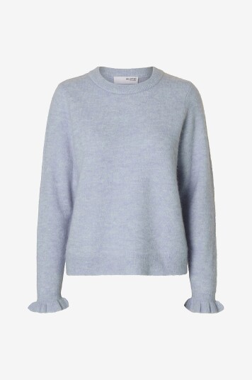 Selected Femme Genser slfLulu LS Knit Frill Cuff O neck N Blå
