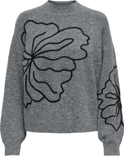 JDY Jdyjella L/S Flower Pullover Knt Noos DARK GREY MELANGE L