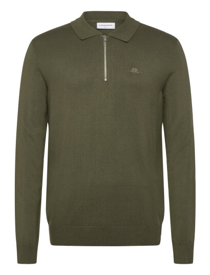 Lindbergh Ecovero L/S Zip Polo - Khaki green - M Lindbergh Ecovero L/S Zip Polo - Khaki green - M