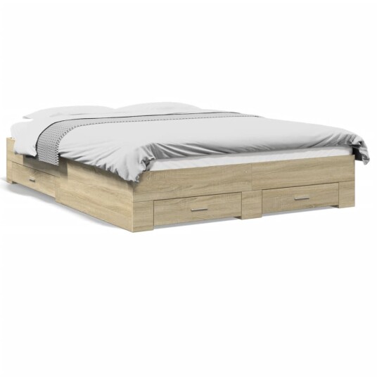  Sengeramme med skuffer sonoma eik 150x200 cm konstruert tre 8721102620324