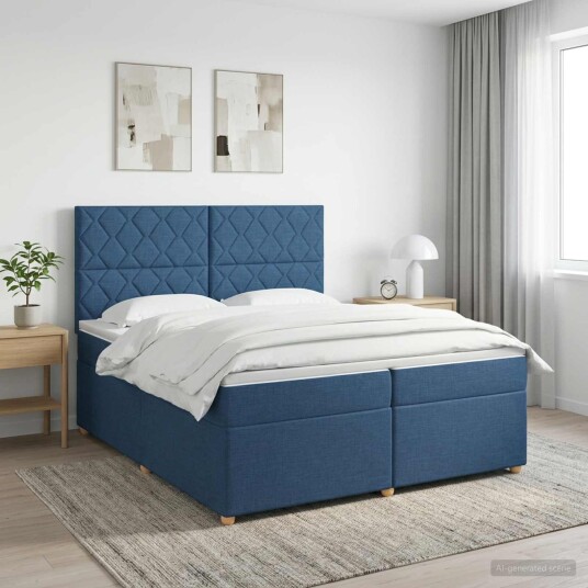 vidaXL Kontinentalseng med madrass Blå 200 x 200 cm Stoff