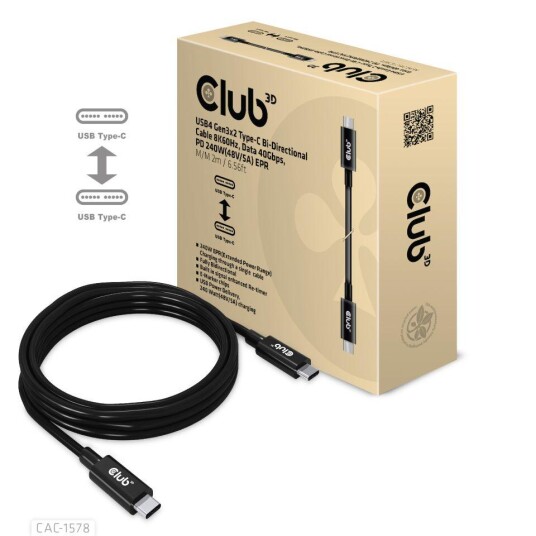Club 3D USB4 Gen 3x2 Type-C 8K 60Hz 240W 2m Kabel