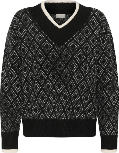 Kaffe Kasirens Knit Pullover BLACK/TURTLEDOVE ARGYLE L Kaffe Kasirens Knit Pullover BLACK/TURTLEDOVE ARGYLE L