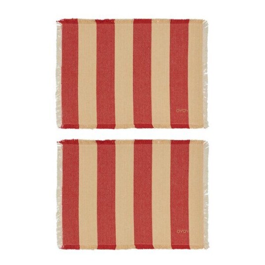 OYOY Toppu bordbrikke 48x36 cm 2 stk red/offwhite