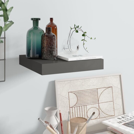 vidaXL Flytende vegghylle h?yglans gr? 23x23,5x3,8 cm MDF