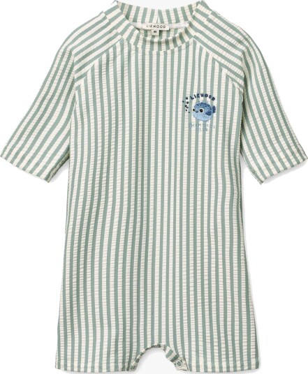 Liewood Thor Seersucker Baby Swim Jumpsuit Green 92