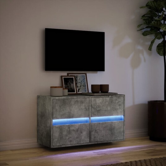 Vegghengt TV-benk med LED-lys betonggrå 80x31x45 cm 852288 Vegghengt TV-benk med LED-lys betonggrå 80x31x45 cm 852288