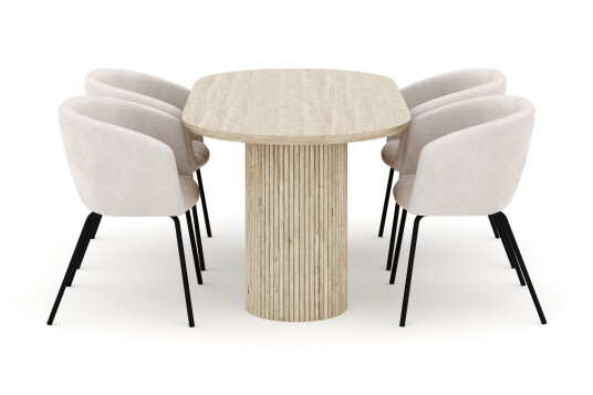 Andrarum Uppveda Ovalt Spisebord 180x90 cm med 4 Berit Stoler Beige