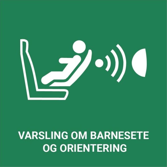 Varsling om barnesete og orientering ISO 7010