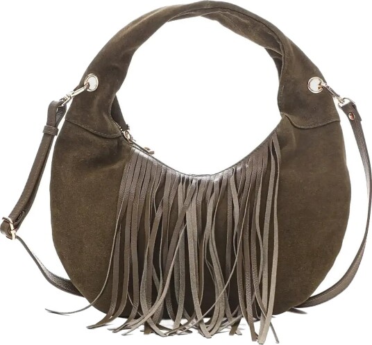 Nunoo Mini Gabi Suede Fringe Dark Olive W. Gold   Khaki green   ONE SIZE