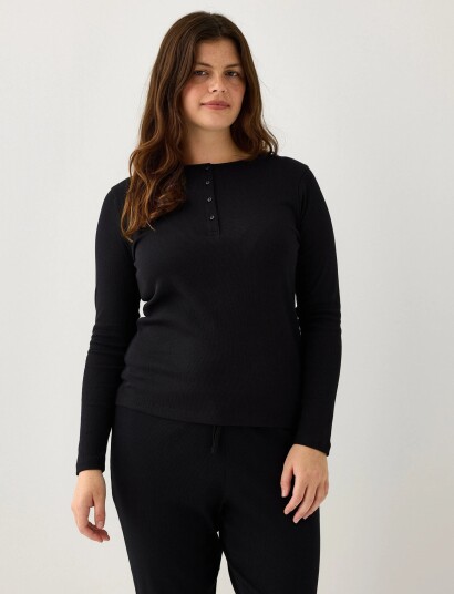 Lindex Ribbed Long Sleeve Pyjama Top Black M