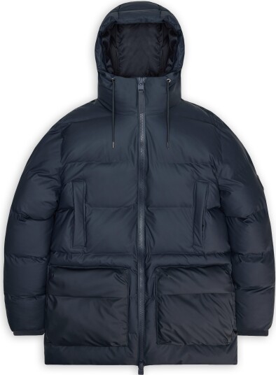 Rains Unisex Alta Long Puffer Cargo Jacket W3T4 Navy M