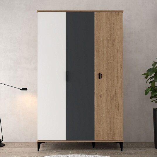 Garderobeskap Hanah Home Neva (123 x 200 x 52 cm) Eik hvit antrasitt - Eik, hvit og antrasitt