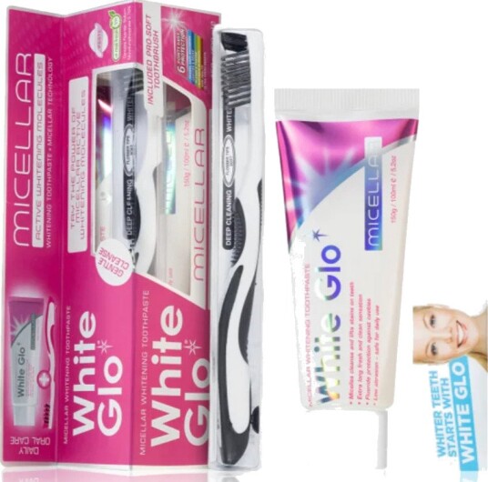 White Glo Micellar Whitening tannkrem med tannbørste 150 g