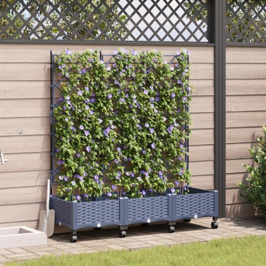 vidaXL Hageplanter med espalier og hjul 3 stk. Grå 120 x 40 x 131,5 cm
