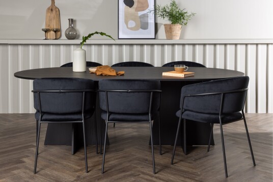 Venture Home Bootcut Matgruppe 230 cm Oval med 6 Selma Stoler Sort