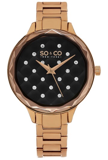 So & Co New York Dameklokke 5255.4 Lenox Sort/Rose gulltonet