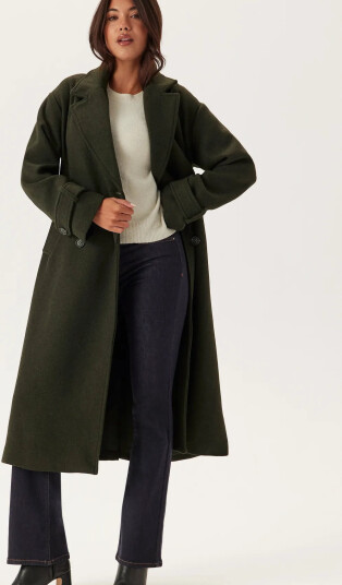 Bubbleroom Belted Wool Blen Coat Green S Bubbleroom Belted Wool Blen Coat Green S